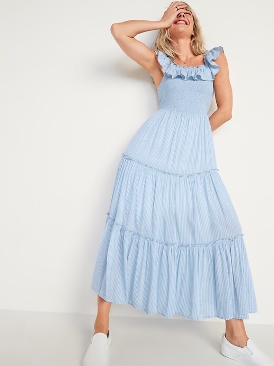 Old Navy Dresses & Skirts - Old Navy Ruffled Smocked-Bodice Striped Sleeveless Maxi Dress